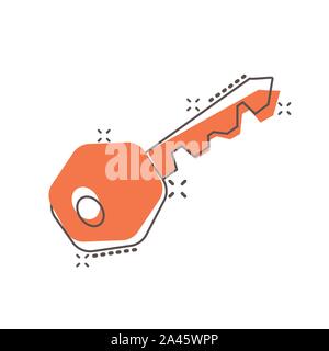 L'icône de clé dans le style comique. Vector cartoon illustration login Accès pictogramme. Concept d'affaires clés Mot de passe l'effet splash. Illustration de Vecteur