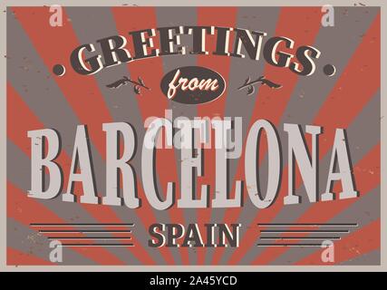 Carte de souhaits de bienvenue de Barcelone Espagne, pour impression ou web, authentiques à souvenir. Illustration de Vecteur