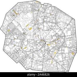 Carte Satellite de Milan, rues et la construction de la zone numéro 1, les municipalités numéro un. La Lombardie. Italie Illustration de Vecteur