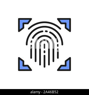Les empreintes digitales numérisées, doigt, signature cryptographique de l'identité, l'icône de la ligne de couleur. Illustration de Vecteur