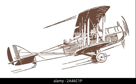 Ordre croissant à un seul moteur historique biplan. Après une illustration la lithographie du début du xxe siècle Illustration de Vecteur