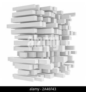 Le rendu 3D de haute technologie construction faite de cubes sur fond blanc. Bloc de cubes. Concept de l'assemblage. L'icône de rendu 3D Banque D'Images