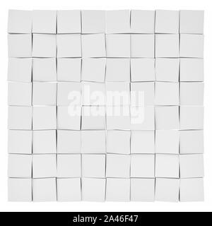 Le rendu 3D de tuiles inégales blanc légèrement inclinées dans une direction différente sur fond blanc. Formes abstraites. Carreaux géométriques. Banque D'Images