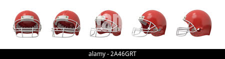 Le rendu 3d jeu de football américain casques en couleur rouge isolé sur fond blanc. Carrière sportive. Les équipements de sport. Protection de la tête. Banque D'Images