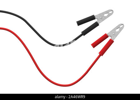 Le rendu 3d de deux séries de voiture rouge et noir colliers de batterie connecté à un câble. Location de source d'alimentation. La consommation d'énergie. Recharger la batterie. Banque D'Images