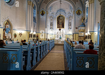 Bratislava, Slovaquie. 13 août, 2019. L'église de rue Elizabeth communément appelée Église bleu à Bratislava, Slovaquie. Banque D'Images