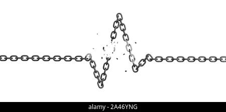 Le rendu 3D d'une chaîne de fer gisant dans une forme d'une fréquence cardiaque avec plusieurs liens brisés. La santé affaiblie. Les problèmes de coeur. Risque de la vie. Banque D'Images