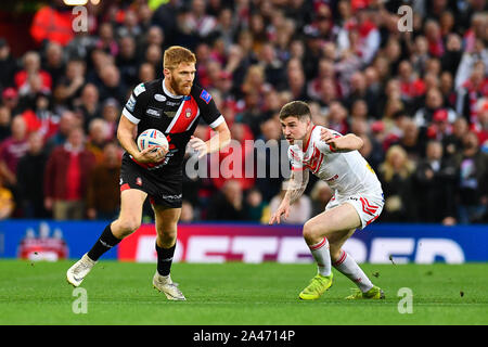 12 octobre 2019, Old Trafford, Manchester, Angleterre ; la Grande Finale 2019, Saint Helens v Salford Red Devils : Kris Welham (3) Diables Rouges de Salford en action Crédit : Craig Thomas/News Images Banque D'Images