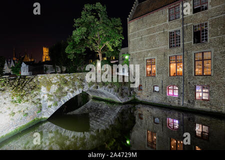 BRUGES, BELGIQUE - août 2019 ; de la Dijver Canal de nuit Banque D'Images