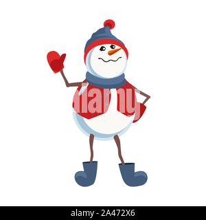 Icône bonhomme de neige mignon isolée sur blanc Illustration de Vecteur