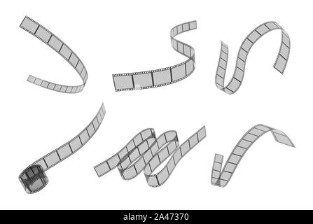 Le rendu 3D de six bandes placées différemment placé replié sur un fond blanc. Film et cinéma. Cinéma et de l'article médias et la culture populaire. Banque D'Images