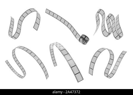 Le rendu 3D de six bandes placées différemment placé replié sur un fond blanc. Film et cinéma. Cinéma et de l'article médias et la culture populaire. Banque D'Images