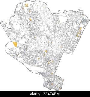 Carte Satellite de Milan, rues et la construction de la zone numéro 9, les municipalités numéro neuf. La Lombardie. Italie Illustration de Vecteur