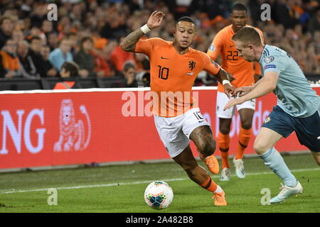 Memphis Depay durant la qualification Championnat d'Europe de Football UEFA match Netherlands-Nothern l'Irlande le 10 octobre 2019, à Rotterdam, Pays-Bas.  : Soenar Chamid Crédit/SCS/AFLO/Alamy Live News Banque D'Images