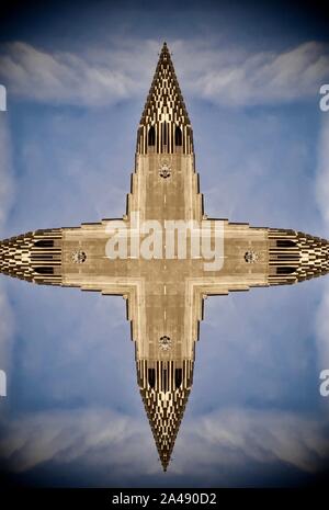 Kaléidoscope abstrait de l'imposant - Hallgrimskirkja église luthérienne de Reykjavik, en Islande. Banque D'Images