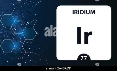 L'élément Iridium 77. Alcalino-terreux. L'élément chimique du tableau périodique de Mendeleïev. En Iridium square cube creative concept. Laboratoire Chimique, Banque D'Images