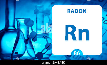 Le Radon Rn, élément chimique signe. Le rendu 3D isolé sur fond blanc. L'élément chimique Radon 86 pour les expériences scientifiques en science de classe cam Banque D'Images