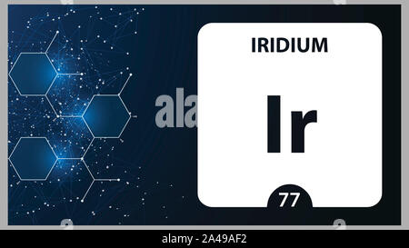L'élément Iridium 77. Alcalino-terreux. L'élément chimique du tableau périodique de Mendeleïev. En Iridium square cube creative concept. Laboratoire Chimique, Banque D'Images