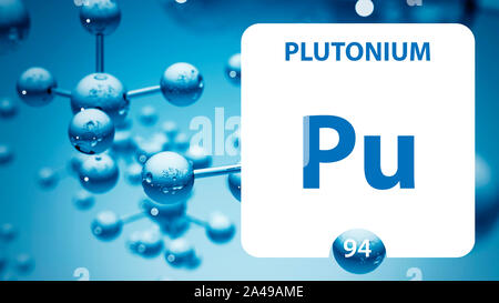 Le plutonium, élément chimique signe. Le rendu 3D isolé sur fond blanc. L'élément chimique du plutonium 94 pour les expériences scientifiques en science de classe Banque D'Images