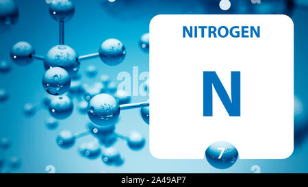 N de l'azote, élément chimique signe. Le rendu 3D isolé sur fond blanc. L'élément chimique azote 7 pour les expériences scientifiques en sciences en classe Banque D'Images