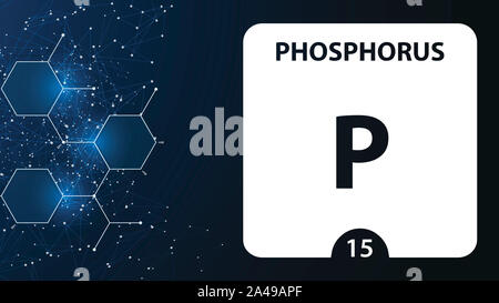 L'élément phosphore 15. Alcalino-terreux. L'élément chimique du tableau périodique de Mendeleïev. Phosphore dans square cube creative concept. Chimie, de labo Banque D'Images