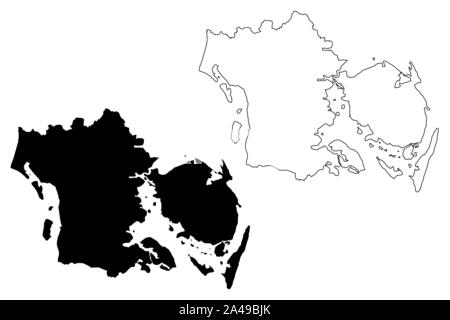 Région du Danemark du Sud (Royaume de Danemark) map vector illustration gribouillage, croquis Danemark du Sud la carte Illustration de Vecteur