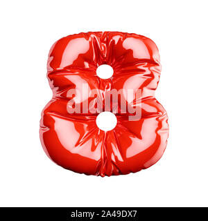 Alphabet anglais ballon rouge chiffres numéro 8 de la police de caractères huit sur fond blanc. Jours fériés et l'éducation concept. Le rendu 3d illustration Banque D'Images
