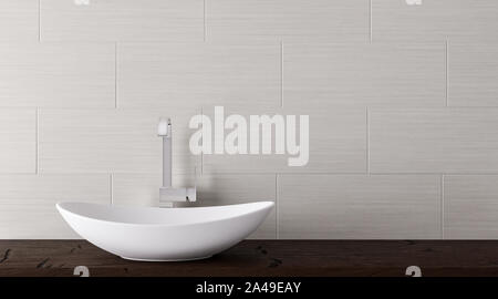 Close up of salle de bains lavabo sur un meuble haut wodden 3D-Illustration Banque D'Images