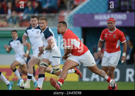 Osaka, Japon. 13 Oct, 2019. James Faiva de Tonga durant la Coupe du Monde de Rugby 2019 bassin C match entre les Etats Unis et les Tonga au stade de Rugby Hanazono dans Osaka, Osaka, Japon le 13 octobre 2019. Credit : AFLO Co.,Ltd/Alamy Live News Banque D'Images