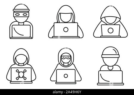 Cyber hacker icons set. Contours ensemble d'icônes vectorielles cyber hacker pour la conception web isolé sur fond blanc Illustration de Vecteur