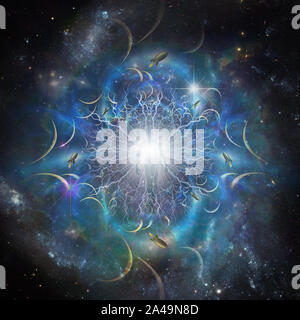 L'âme éternelle. Aura lumineuse ou silhouette humaine dans l'espace sans fin Banque D'Images