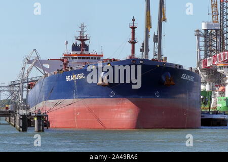 Le pétrole brut pétrolier Seamusic se décharge le 3 juillet 2019 dans le port de Rotterdam. Banque D'Images