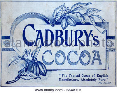 L'ère victorienne, Cadbury's Cocoa, vintage advertising de 1895 Banque D'Images