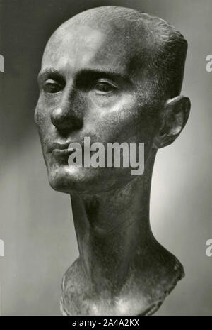 Portrait d'Indro Montanelli, journaliste italien statue en bronze par Francesco Messina, Italie 1950 Banque D'Images