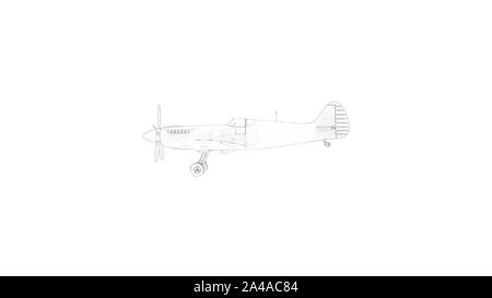 Le rendu 3d Dessin technique plusieurs vues d'un Spitfire Banque D'Images