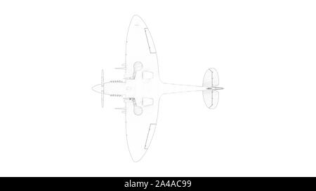 Le rendu 3d Dessin technique plusieurs vues d'un Spitfire Banque D'Images