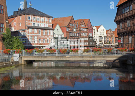 Maisons ossature bois, suis Stintmarkt, vieille ville, Lunebourg, Basse-Saxe Allemagne Banque D'Images