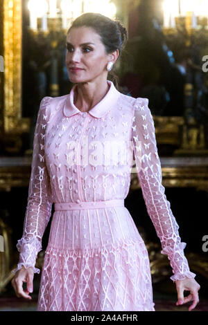 Madrid, Espagne. 12 octobre, 2019. Reine Letizia d'Espagne la réception de la fête nationale au Palacio Real. Madrid, 12.10.2019 | Conditions de crédit dans le monde entier : dpa/Alamy Live News Banque D'Images
