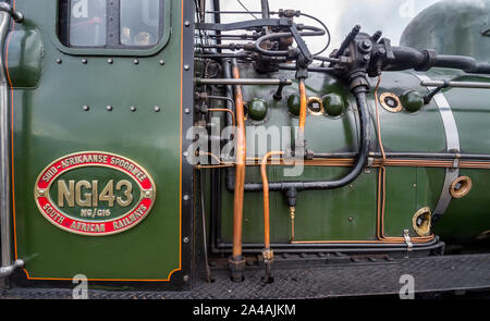 Chemins de fer d'Afrique du Sud Ex classe Garratt NGG16 en livrée verte sur l'exploitation et de Ffestiniog Welsh Highland railway, au nord du Pays de Galles, Royaume-Uni Banque D'Images