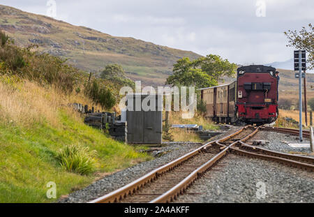 Chemins de fer d'Afrique du Sud Ex classe Garratt NGG16 livrée rouge, sur l'exploitation et de Ffestiniog Welsh Highland railway, au nord du Pays de Galles, Royaume-Uni Banque D'Images