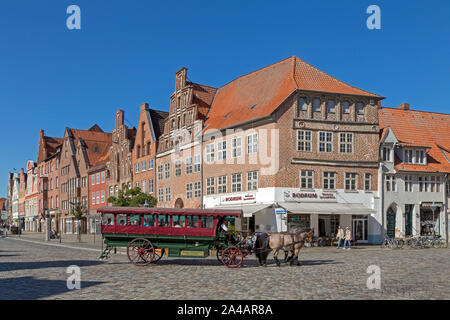 Calèche à Am Sande square, vieille ville, Lunebourg, Basse-Saxe, Allemagne Banque D'Images