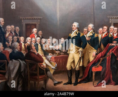 La démission du Général WASHINGTON, Décembre 23, 1783 par John Trumbull, huile sur toile, c.1824-28. Plus de détails peinture 2A4B79N Banque D'Images