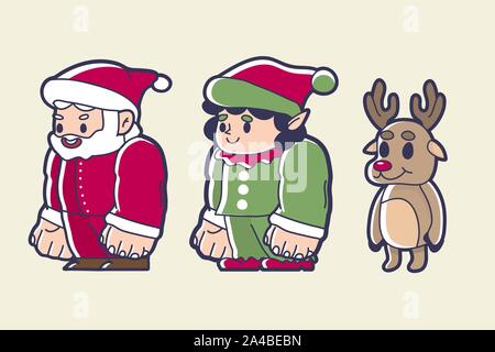 Santa gnome et de caractères mignon renne Illustration de Vecteur