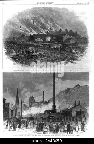 La grande grève [railroad] [Pittsburgh, Pa.] 1877 : Incendie de la maison ronde à Pittsburgh Banque D'Images