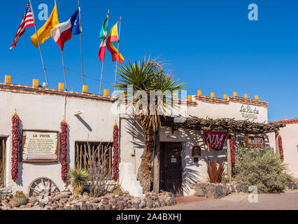 La Posta de Mesilla restaurant situé dans un style des années 1840 adobe hacienda et diligences Butterfield Stage Line pour le dans le Nouveau Mexique. Banque D'Images