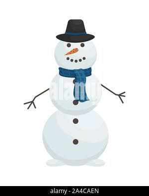 Cute snowman en bonnet et écharpe. Loisirs d'hiver. Télévision vector illustration. Illustration de Vecteur