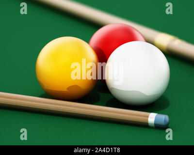 Coussin 3 table de billard et les boules de billard. 3D illustration. Banque D'Images