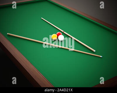 Coussin 3 table de billard et les boules de billard. 3D illustration. Banque D'Images