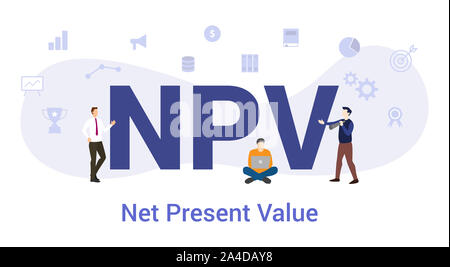 npv net present value concept with big word or text and team people with modern flat style - vector illustration Banque D'Images