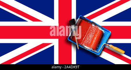 Outils de peinture texturée sur le pavillon du Royaume-Uni Banque D'Images